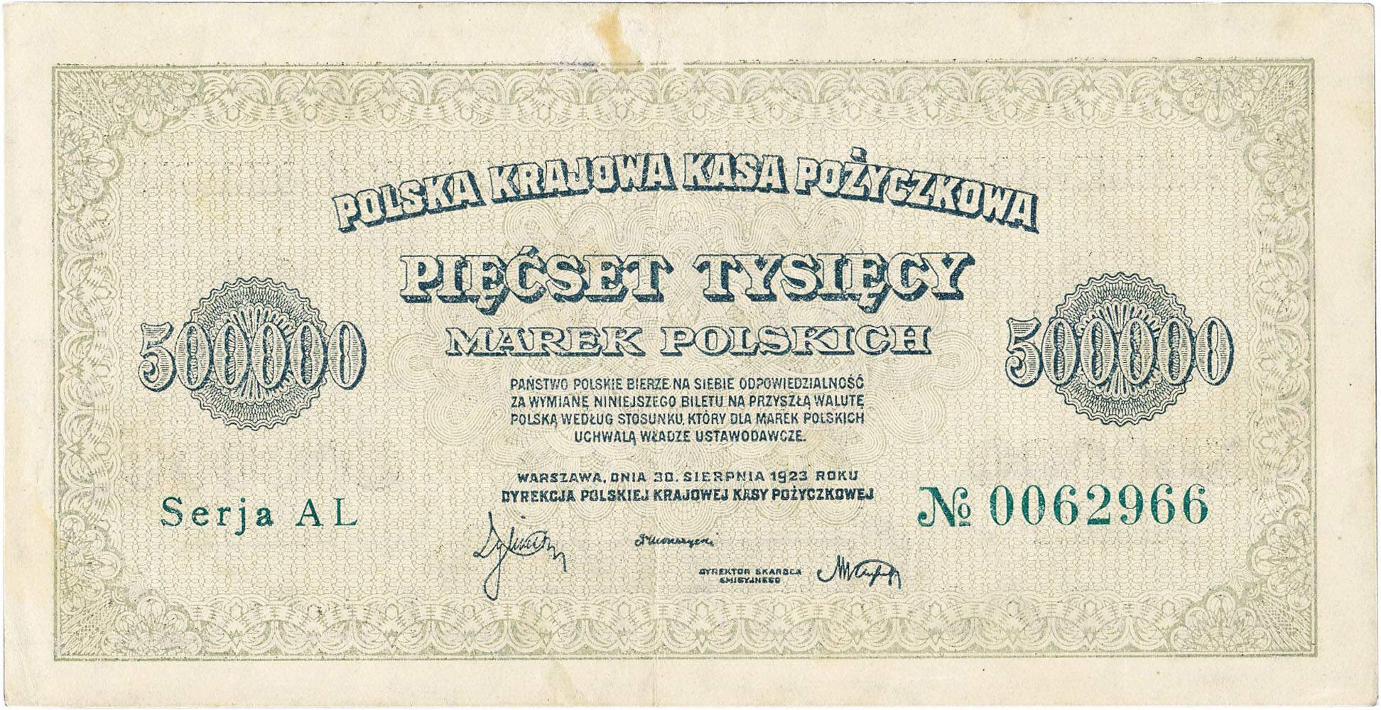 500.000 marek polskich 1923 seria AL - RZADKOŚĆ R4